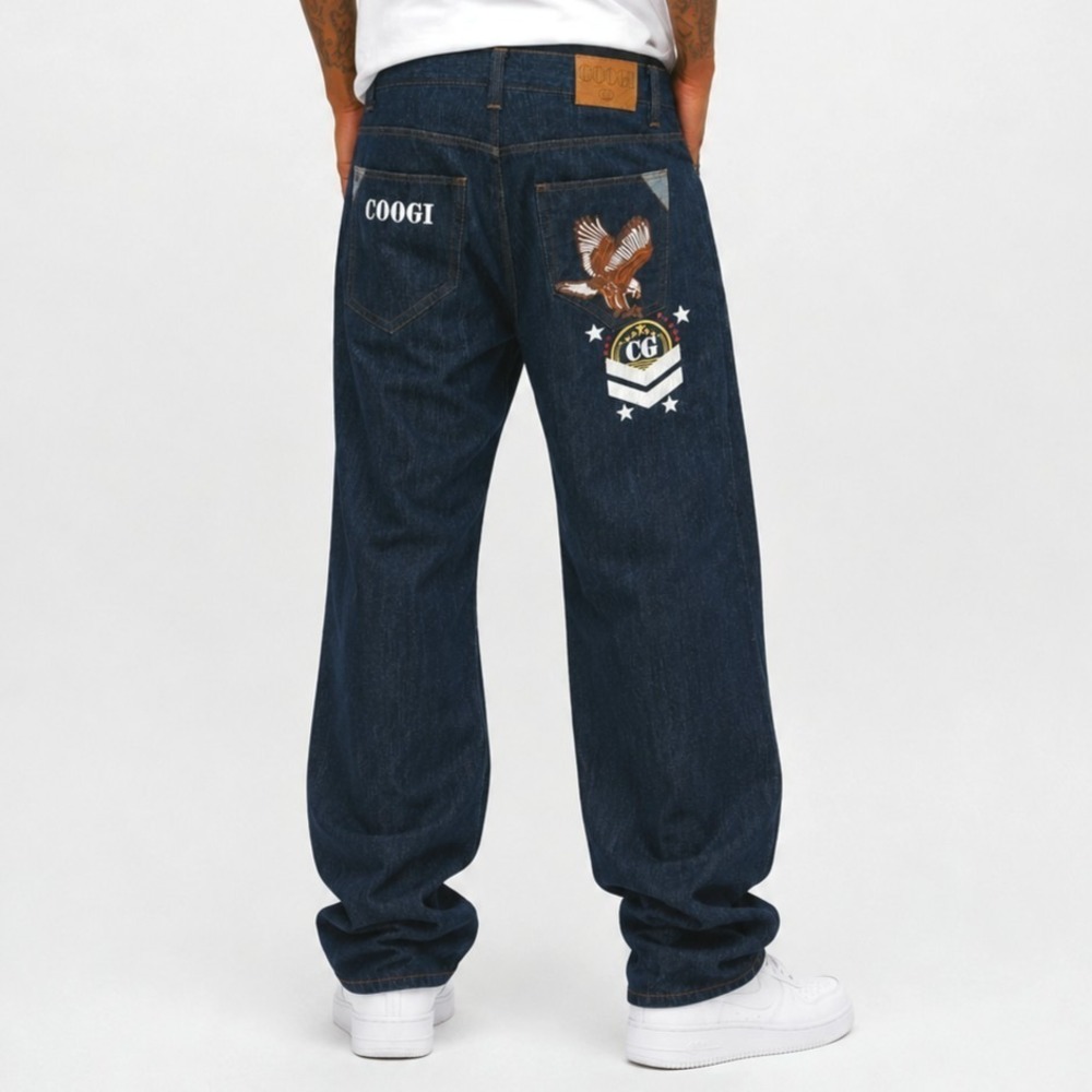 COOGI Jean 34x32 Dark Wash Straight Leg Eagle Embroidered Union Jack Baggy Retro